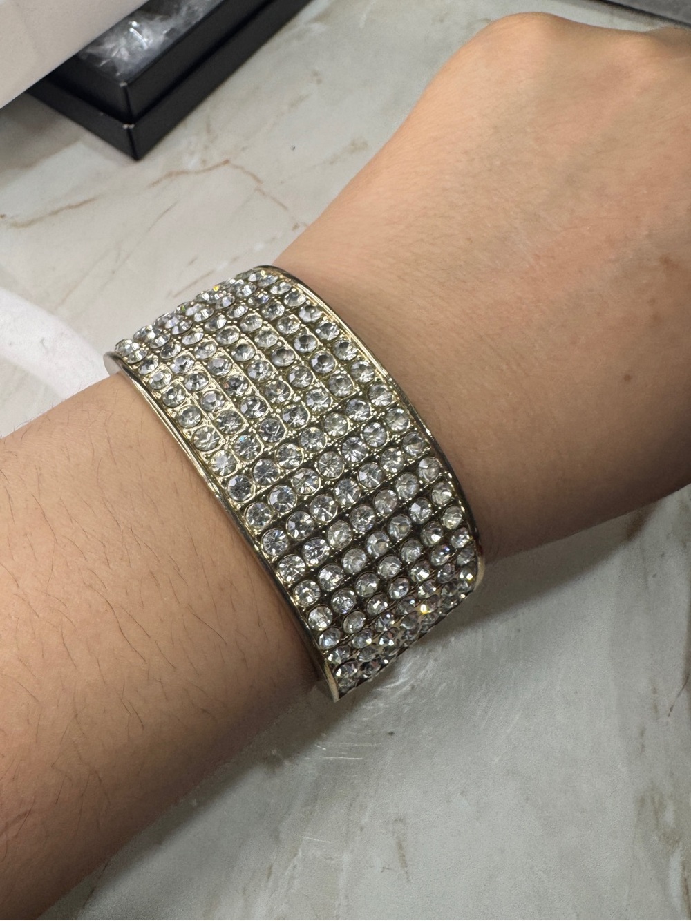 Crystal Pave Gold Wide Cuff Bracelet - Women Jewelry